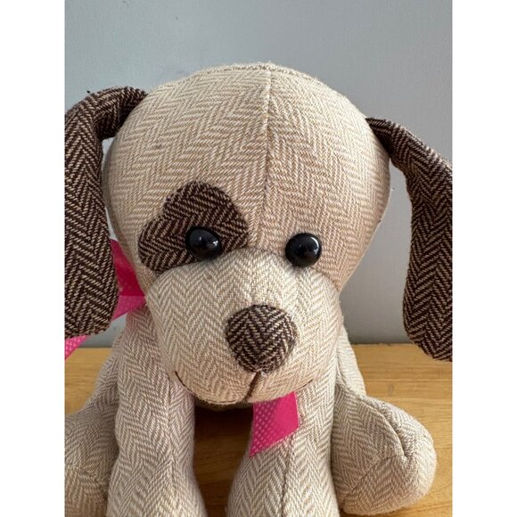 Wal-Mart Herringbone Plush Dog Puppy Spot Toy Pink Ribbon Beige Stuffed Animal - Picture 2 of 8